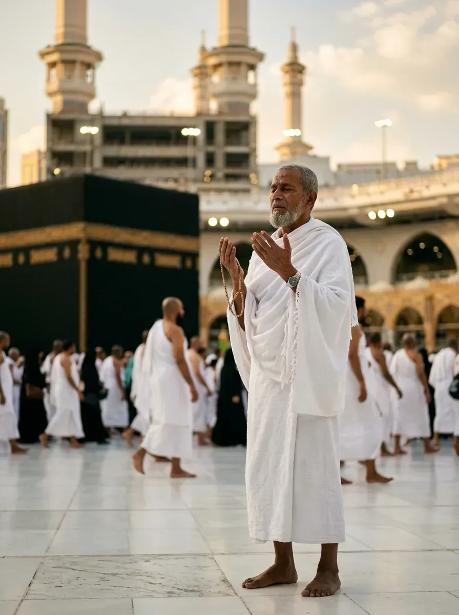 Chairman leading dua near the Kaaba during pilgrimage